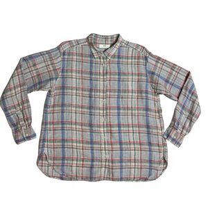 Uniqlo 100% Linen Shirt Women's Size XL  Long Sleeves Button-Up Plaid